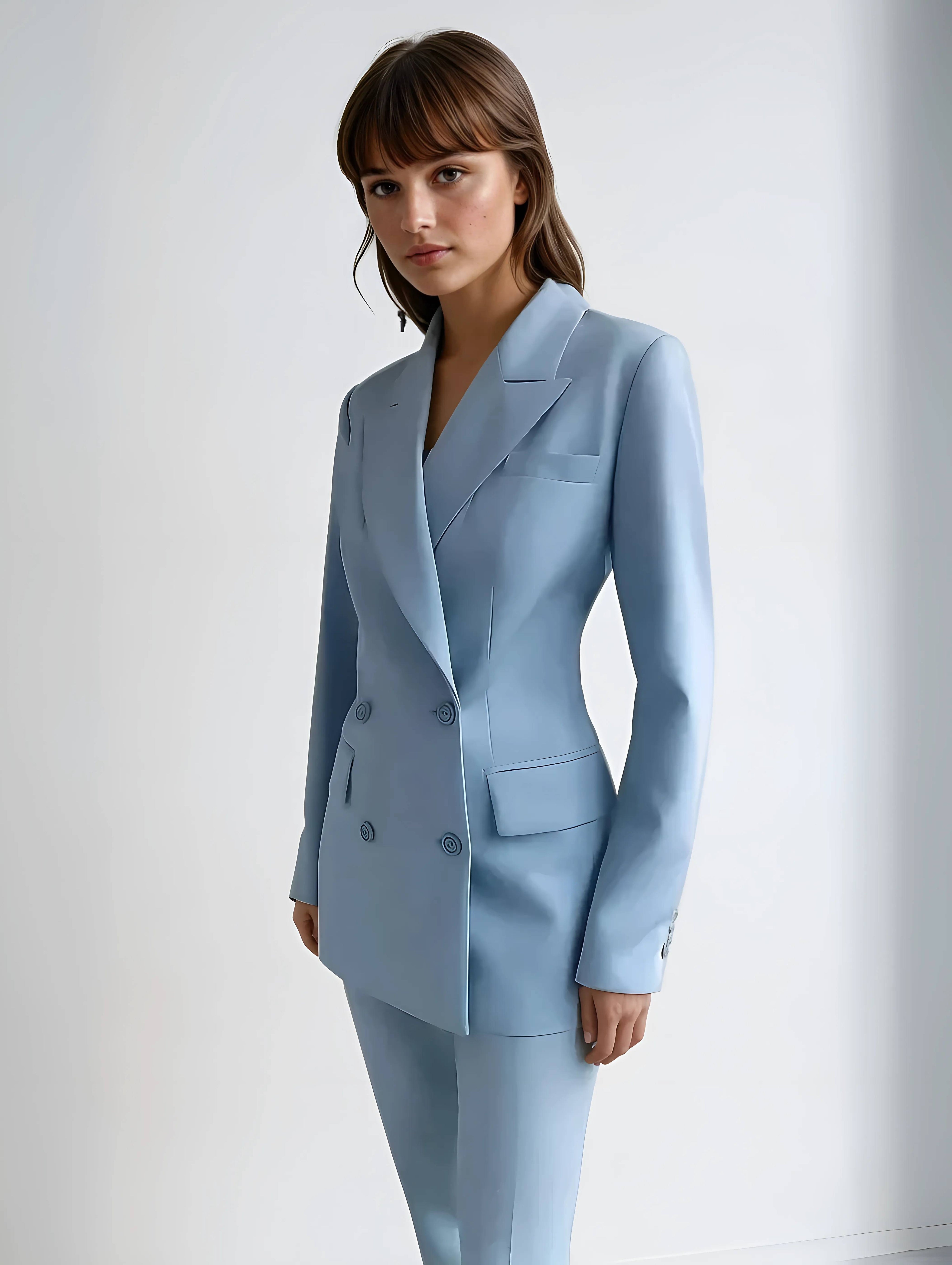 Women's Blazer and Trousers Set - Double Breasted Tailored Design