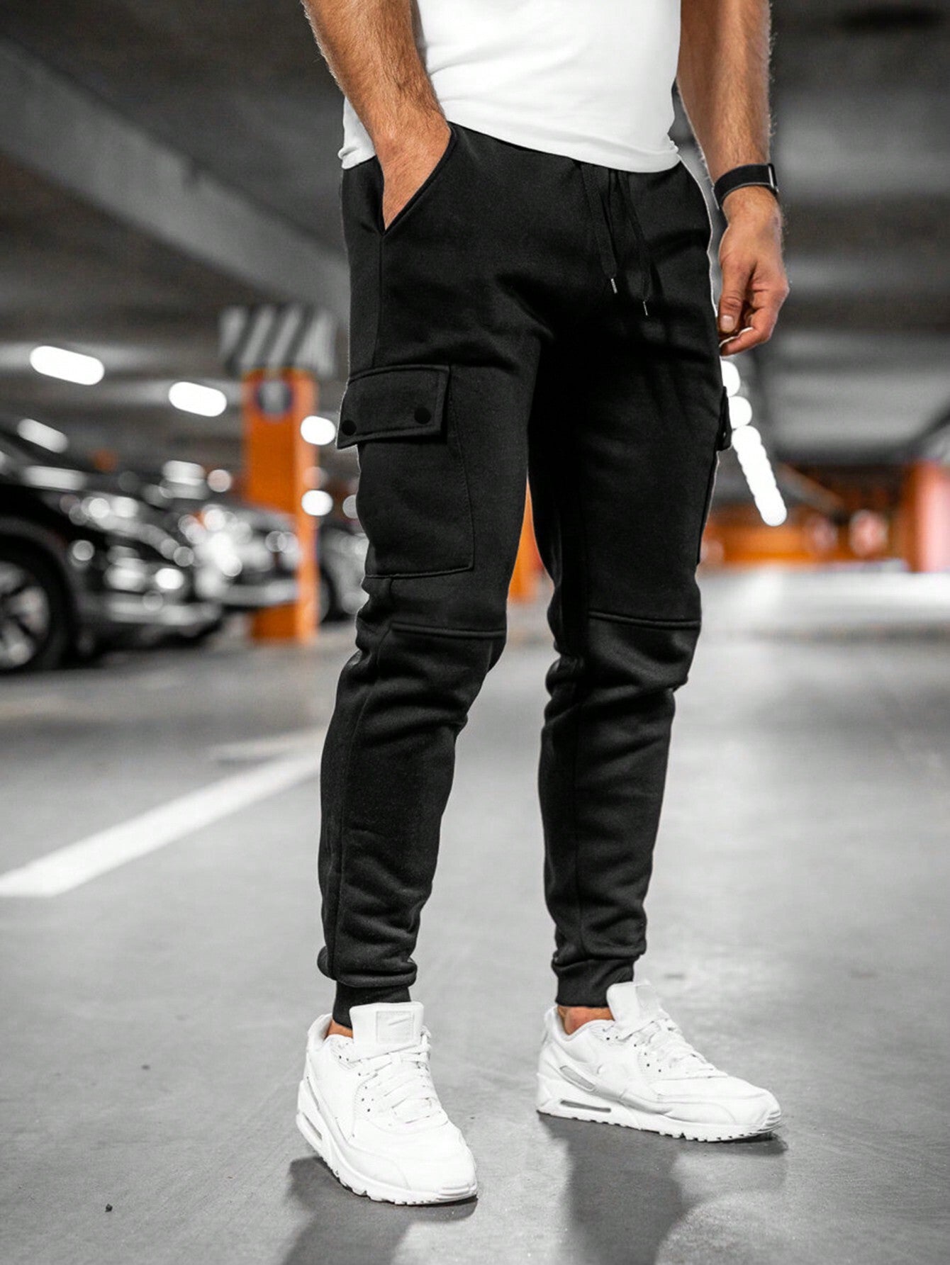 Men's Cargo Trousers - Drawstring Waist and Cuffed Ankles