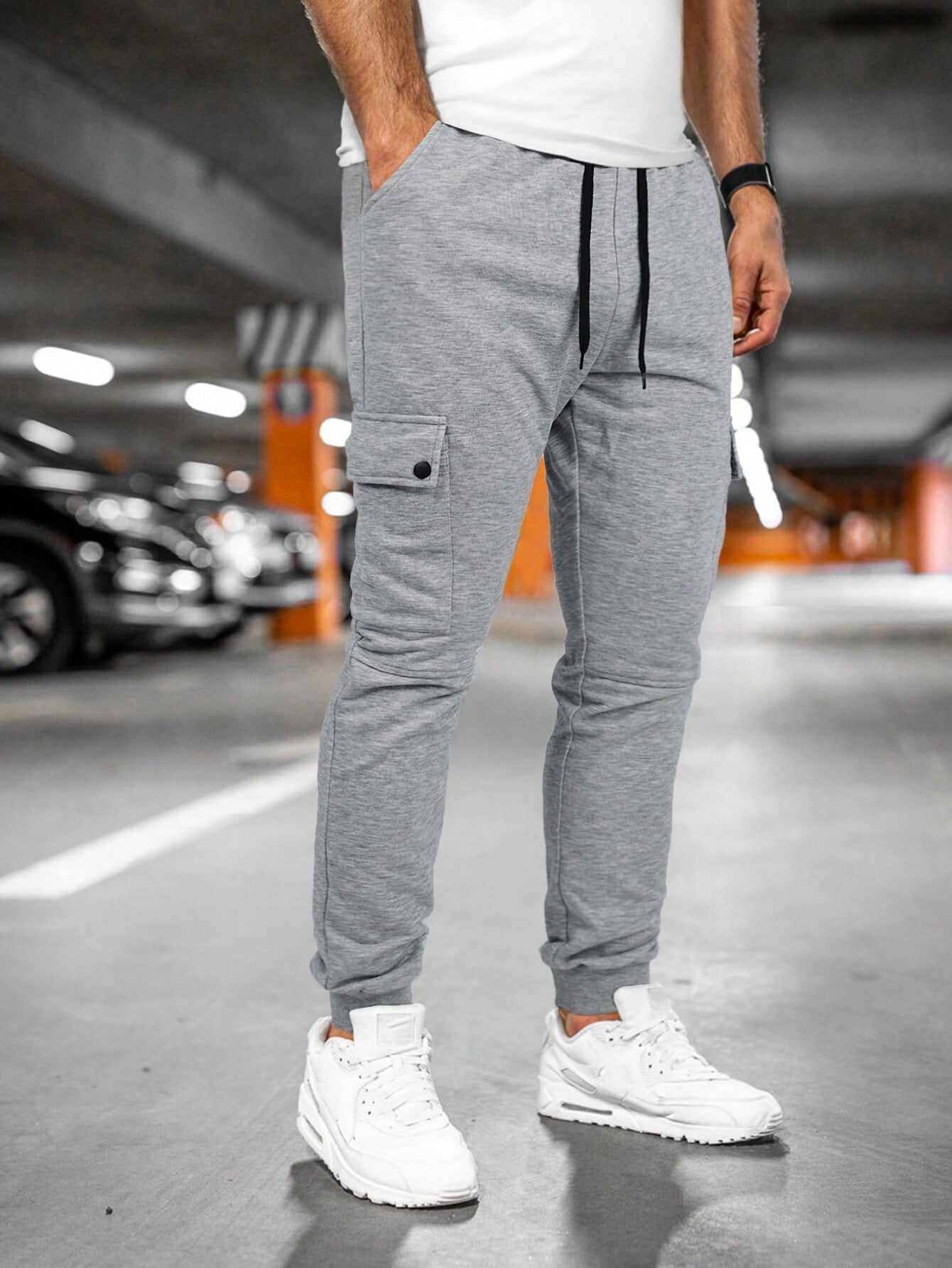 Men's Cargo Trousers - Drawstring Waist and Cuffed Ankles