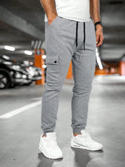 Men's Cargo Trousers - Drawstring Waist and Cuffed Ankles