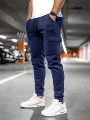 Men's Cargo Trousers - Drawstring Waist and Cuffed Ankles