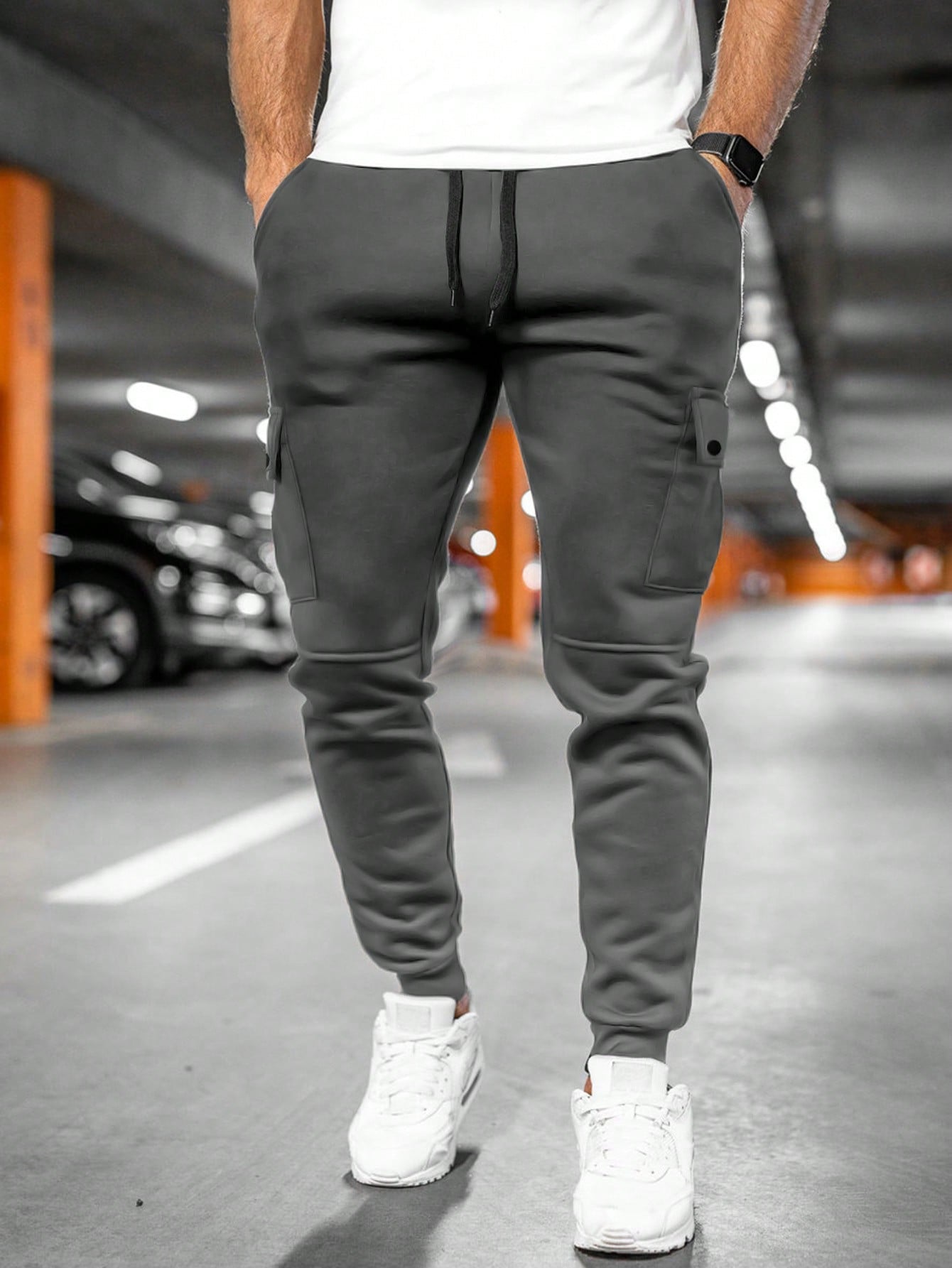 Men's Cargo Trousers - Drawstring Waist and Cuffed Ankles