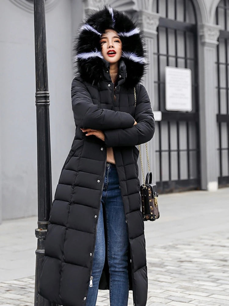 Women's Padded Parka - Soft Lined Hood with Belted Waist