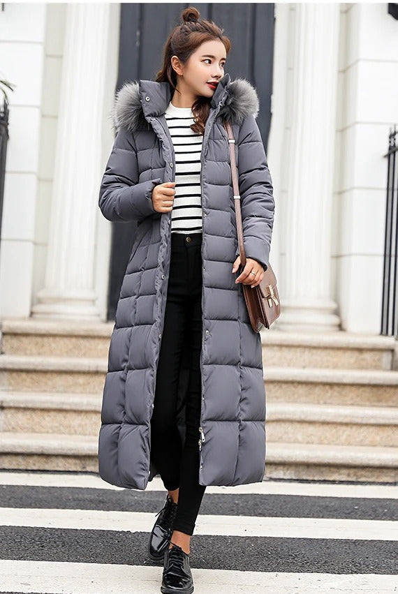 Women's Padded Parka - Soft Lined Hood with Belted Waist
