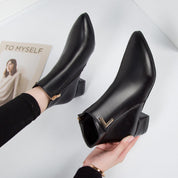 Women's Ankle Boots - Pointed Toe with Low Block Heel