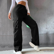 Women's High-Waisted Cargo Trousers - Wide Leg with Multi-Pockets