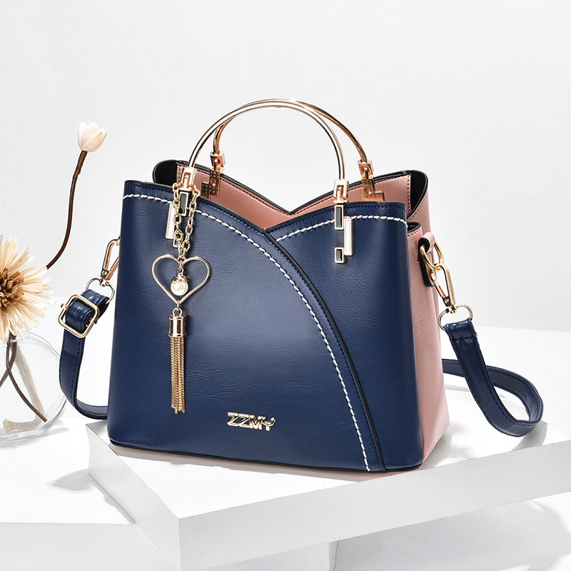 Women's Handbag - Colour-Block with Metal Handles